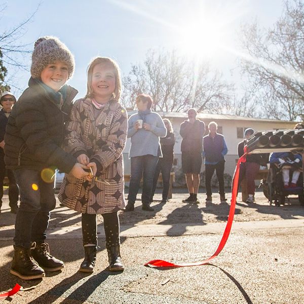 two children opening the new inclusive playground in Blenheim New Zealand