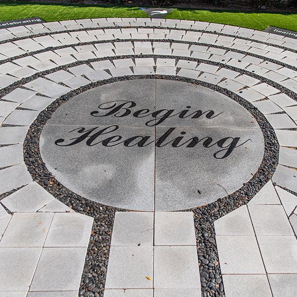 The paved circular pathway at Hansens Memorial Garden