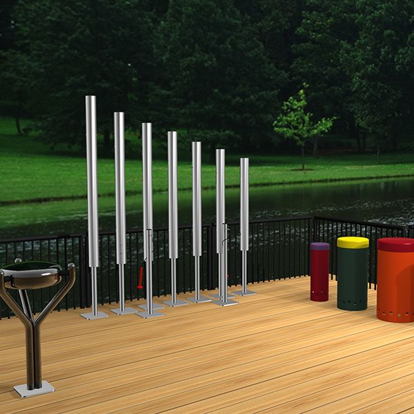 Rendered image of a selection of outdoor musical instruments in a playground