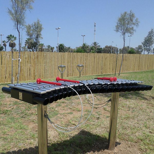 Outdoor Xylophone With Outdoor Drums in Background on Music Trail in Ashdod