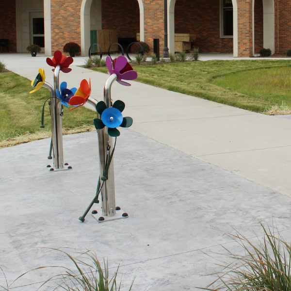 outdoor musical flowers outside the clinton macomb library