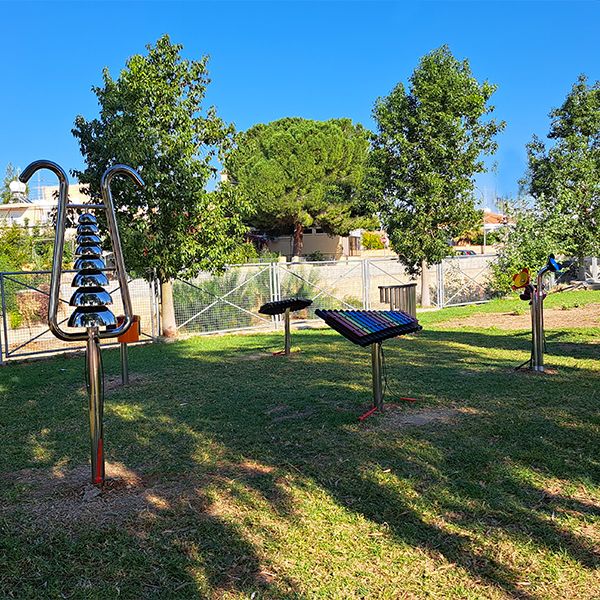 outdoor musical instruments in a community park in Palaiometocho village in the Nicosia District of Cyprus