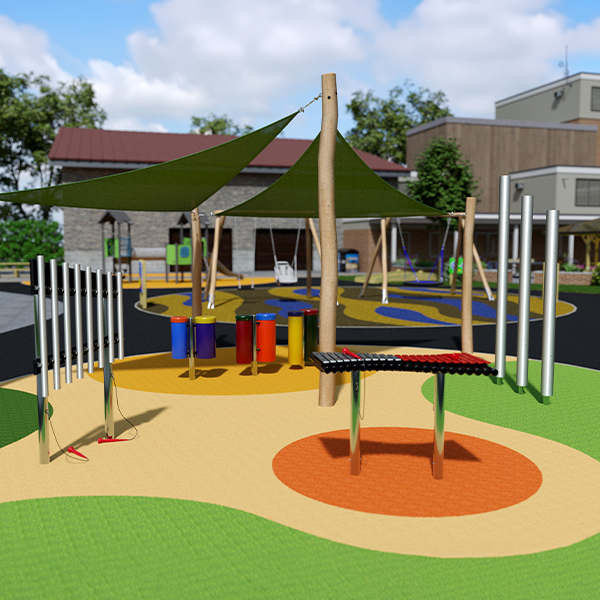 a visualisation image of outdor musical instruments in a playground scene