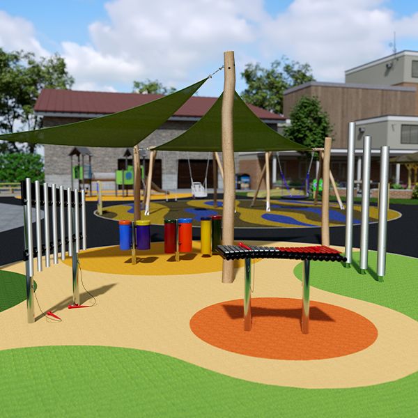 a visualisation image of outdor musical instruments in a playground scene