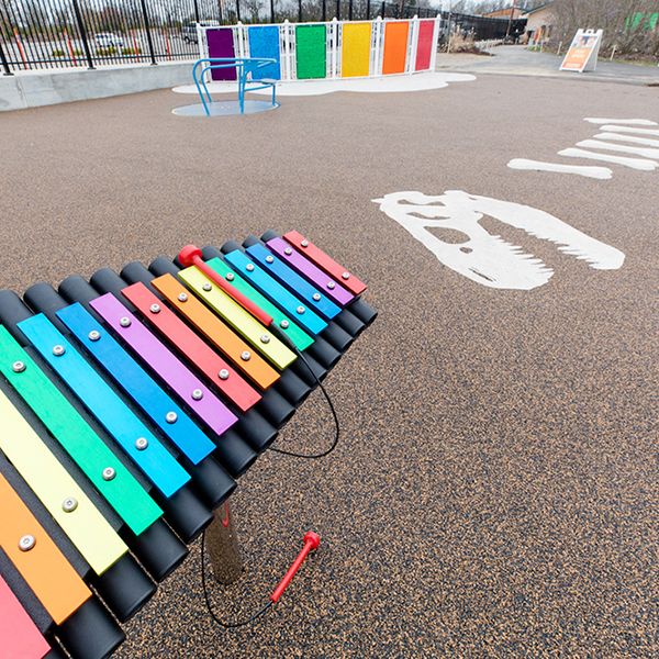 rainbow coloured Outdoor musical instrument in the Creation Museum family attraction