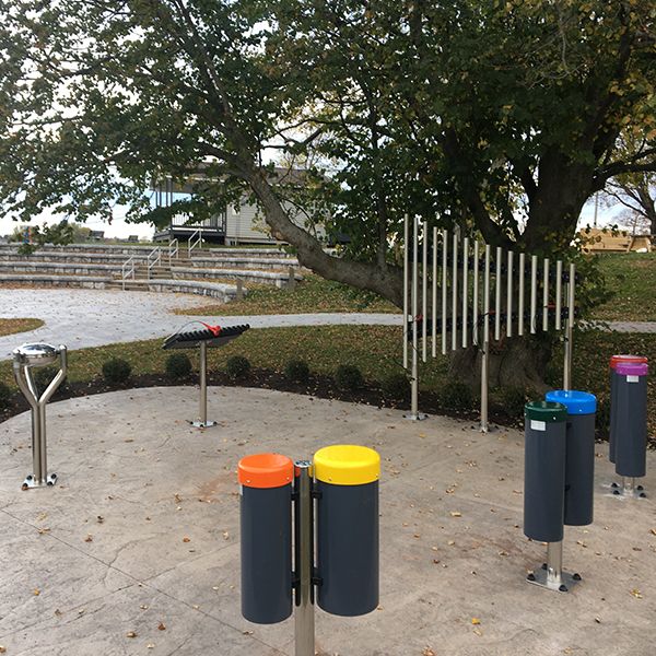 The outdoor musical play area at the Fundy Discovery Site n Nova Scotia