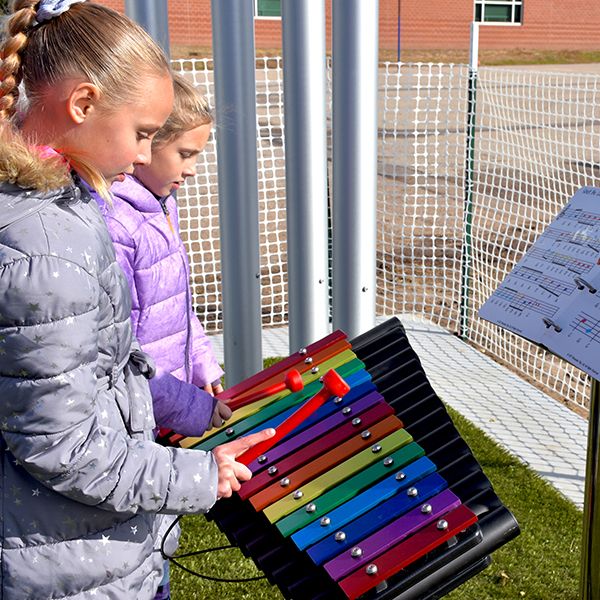 Outdoor Xylophone and Music Book at the ADA Accessible Music Garden in Park Hill Elementary School Derby Kansas