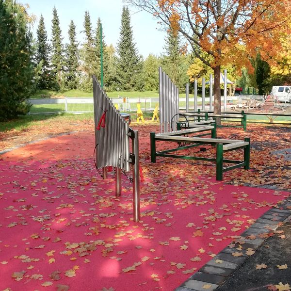 Outdoor musical chimes in a music playground Pori Finland