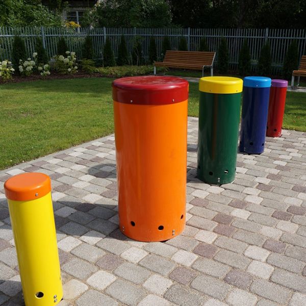 colourful set of five outdoor samba drums from Percussion Play in a playground in Latvia