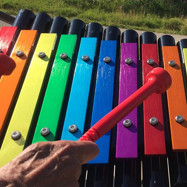 keys of a rainbow colored xylophone close up