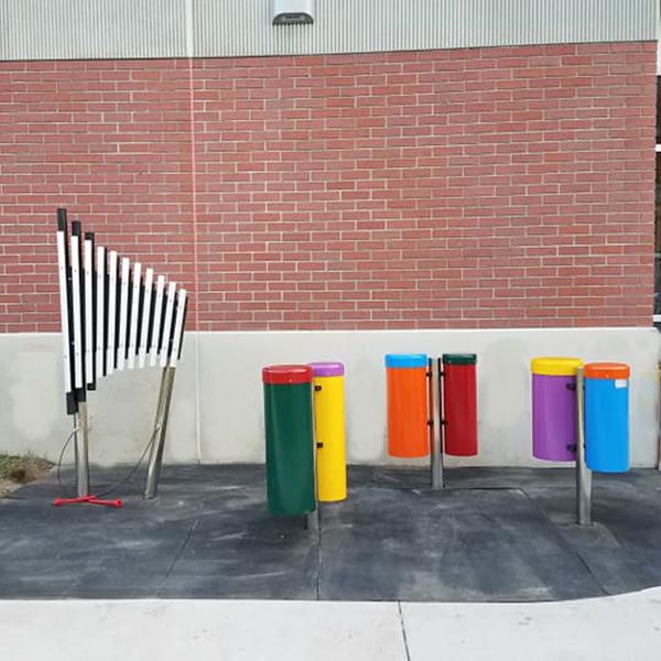 Four outdoor musical instruments installed by volunteers from Pleasanton Lions club