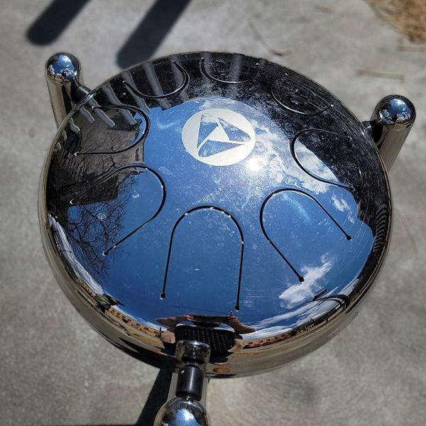 stainless steel tongue drum outside the oil city public library