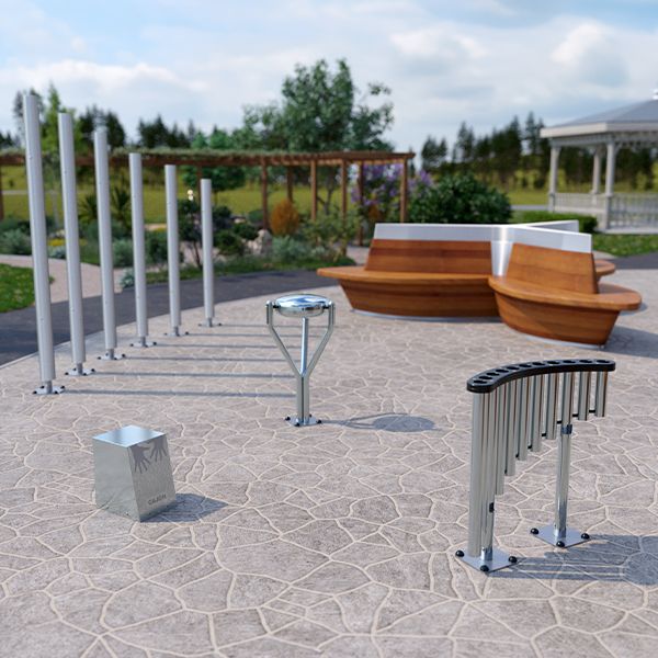 a visualisation image of outdor musical instruments in a street scene