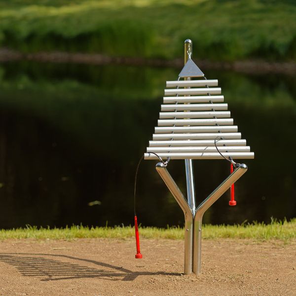 an outdoor xylophone with aluminium keys in the  Sirvetos Regional Park lithuania