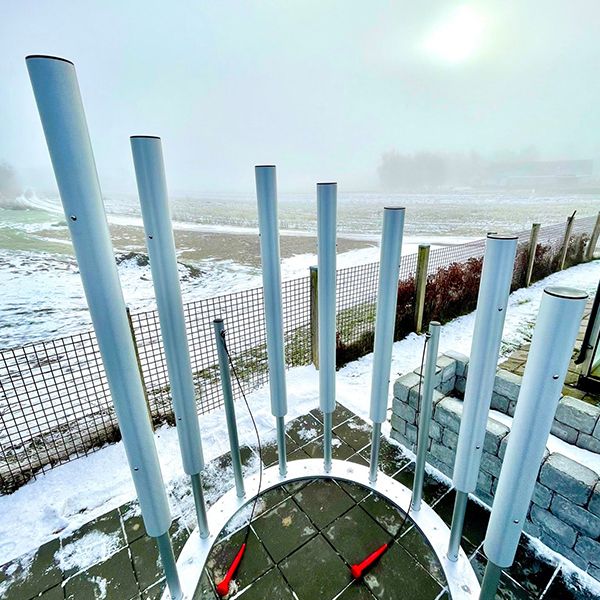 huge outdoor musical upright chimes in a care home garden in denmark