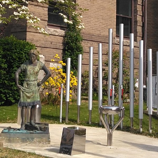 outdoor musical instruments installed outside the oil city public library