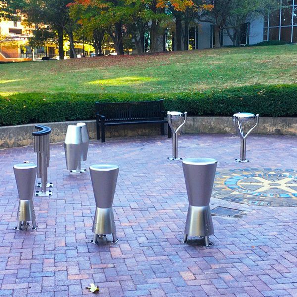 stainless steel outdoor musical drums in the new Rotary music park in Wilmington