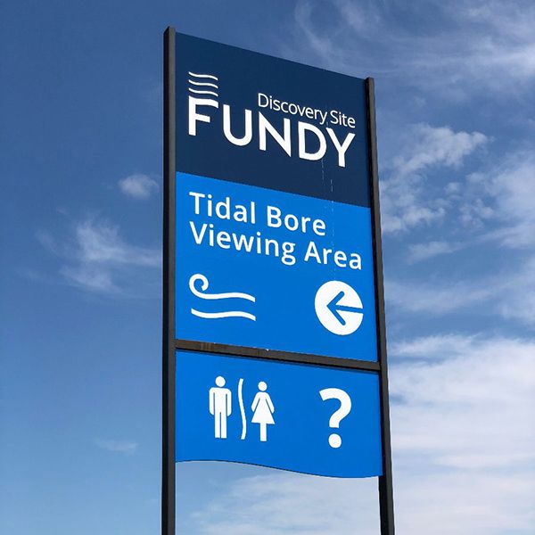 The sign post for the Fundy discovery site in Nova Scotia