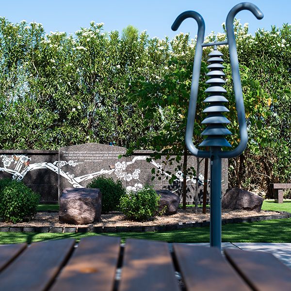 the outdoor musical instruments in the Hansen's Memorial Musical Garden 