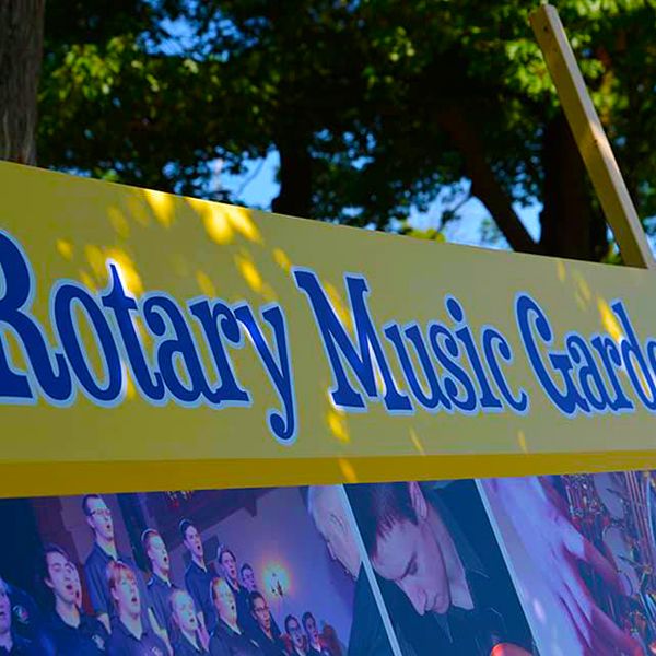 sign for the new belleville rotary musical garden