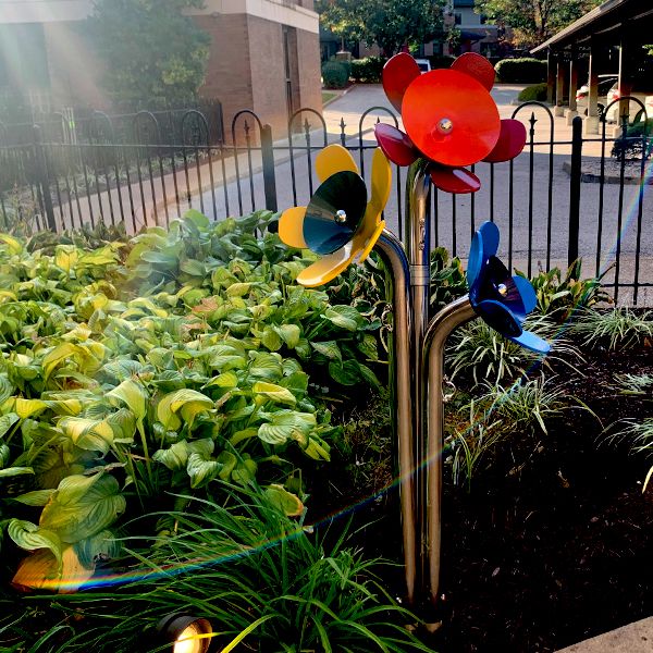 outdoor musical bells shaped like colourful flowers