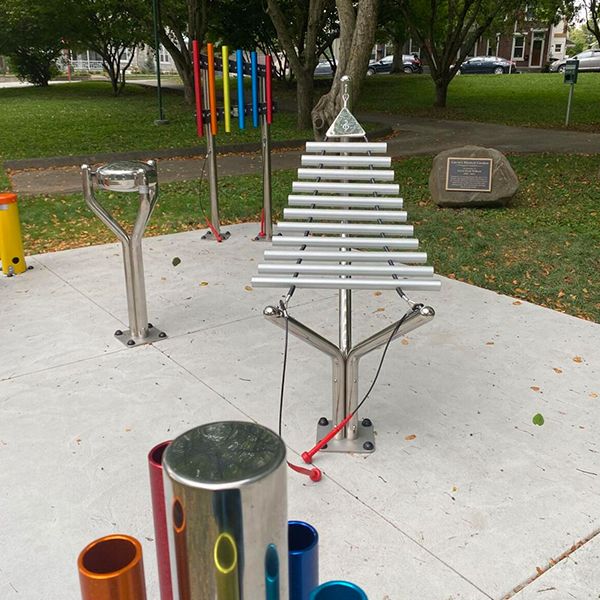 image of large outdoor musical instruments in a memorial music park dedicated to a young boy