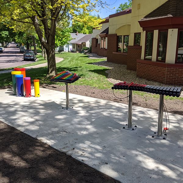 outdoor musical instruments outside the north mankato taylor library 