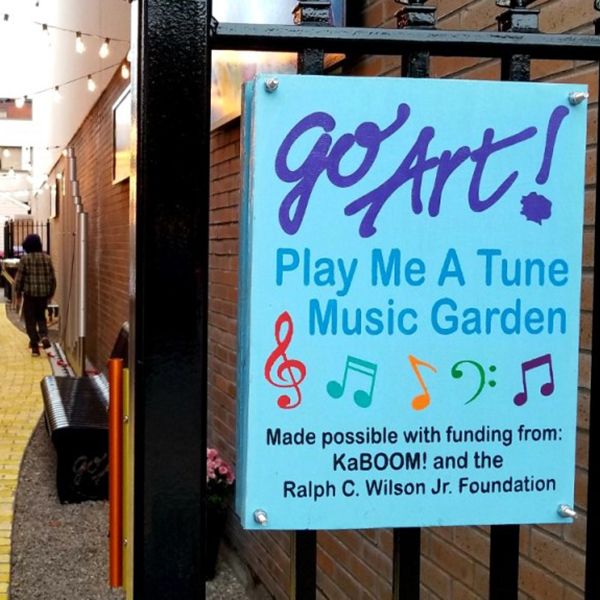 The sign at the entranceway of the new Go Art! Play Me A Tune Music Garden