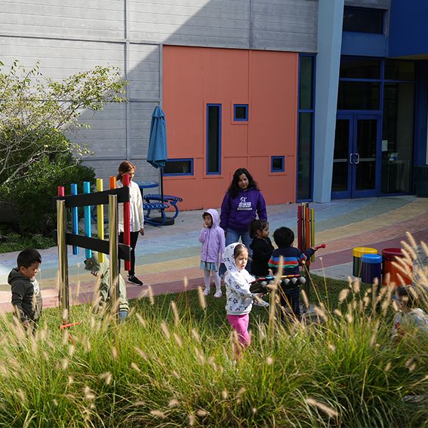 image showing the new outdoor musical instruments in the sensory garden of the Children's Museum of the East End