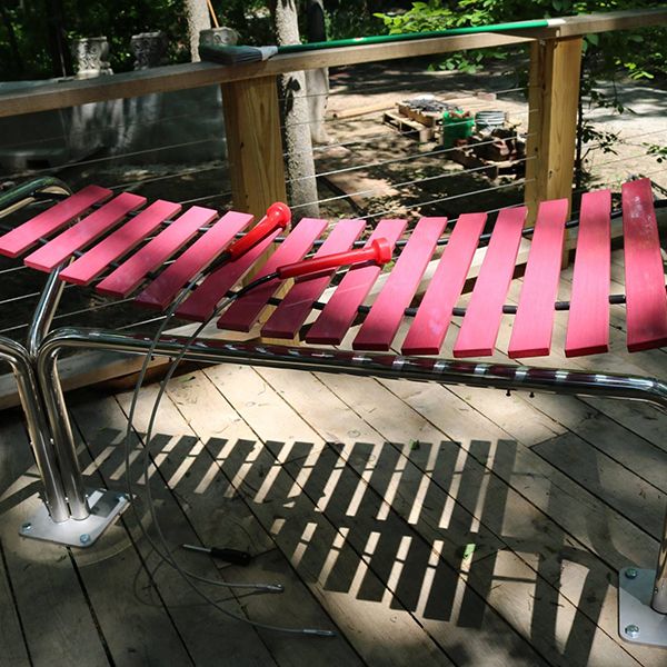 image of the marimba outdoor musical instruments at the Treetop Outpost at Conner Prairie History museum