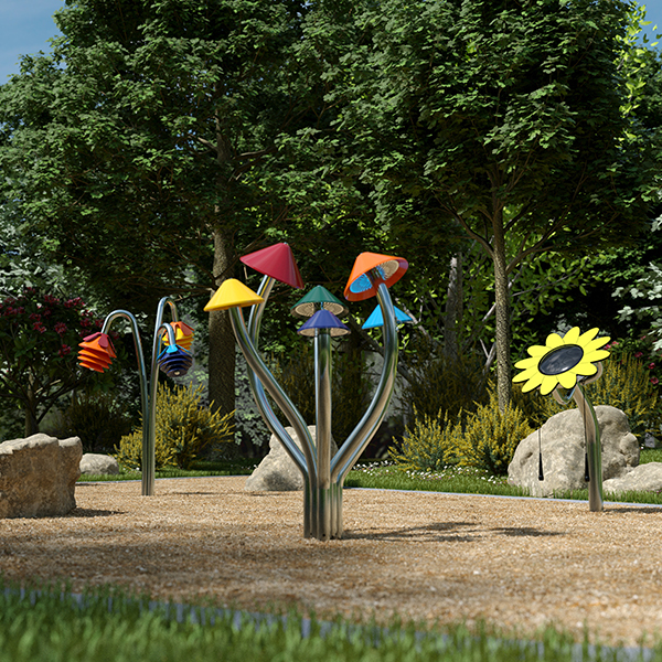 a visualisation image of outdor musical instruments in a woodland scene