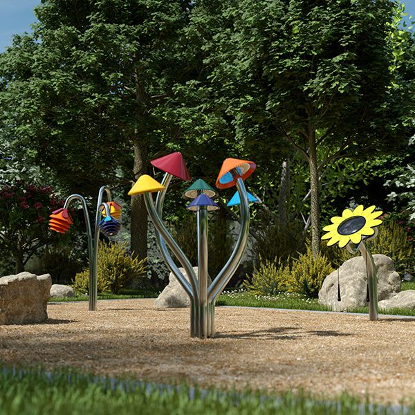 a visualisation image of outdor musical instruments in a woodland scene