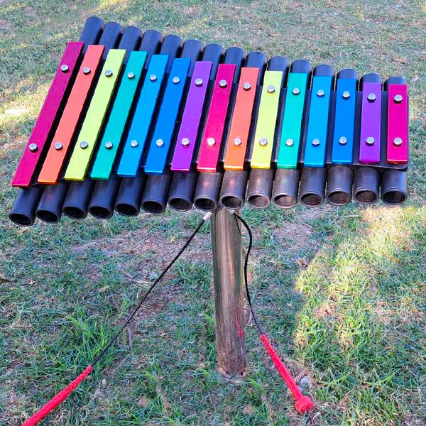 a large colorful outdoor xylophone in a park in Cyprus