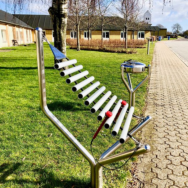 Harmony outdoor xylophone - a metal vertical xylophone designed for permanent outdoor installation