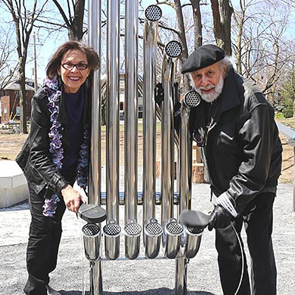 Children's entertainers Sharon and Bram in memorial outdoor music garden Toronto