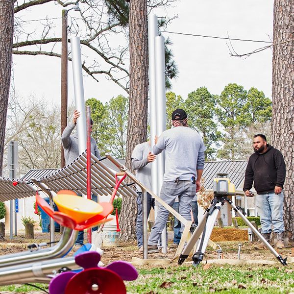 Photo of the new inclusive musical play park in Quitman TX being installed