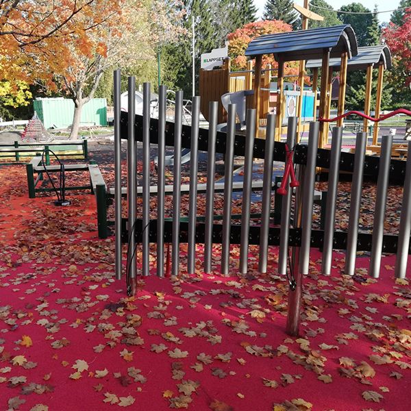 Large outdoor musical chimes in a children's music park in Finland