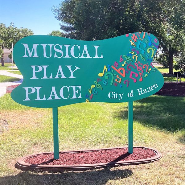 Sign for the Hazen Arts Outdoor Musical Play Space