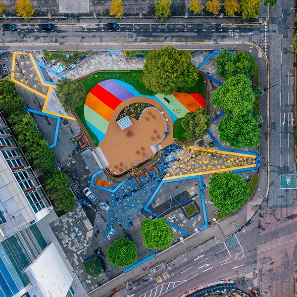 birds eye view of the inclusive music park in cathedral gardens, Belfast, Northern Ireland