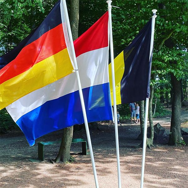 three flags of Netherlands, Belgium and Germany at the three countries point