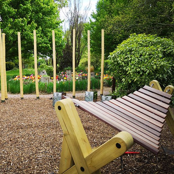 large wooden outdoor xylophone at Sir Harold Hilliers Gardens