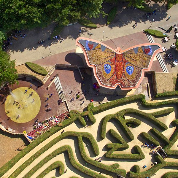 Birds eye view of the maze and visitor centre at Drielandenpunt in Vaals Netherlands