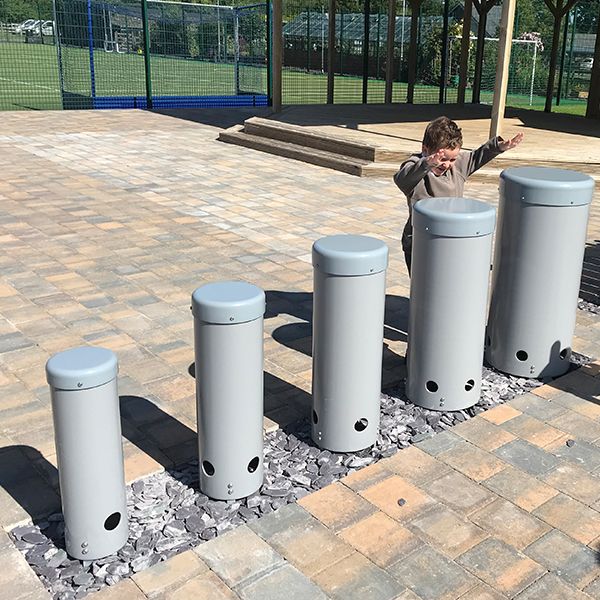 grey outdoor musical drums in Ashbridge School playground