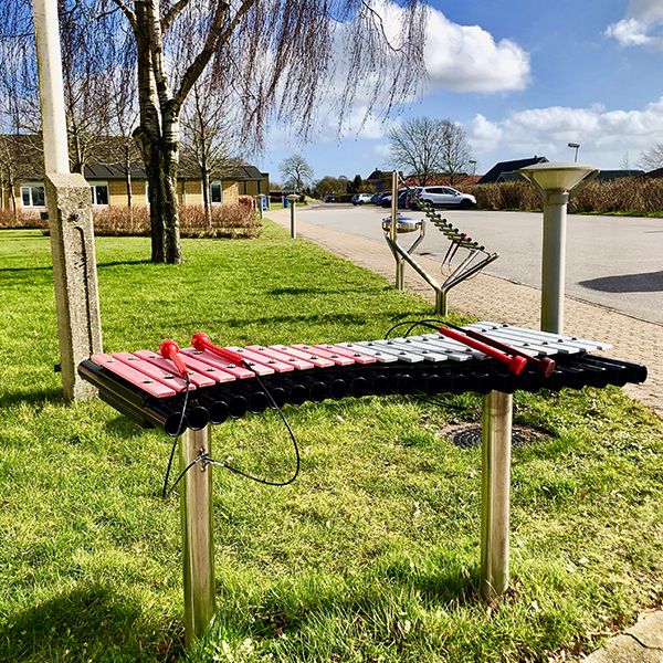 The Duo outdoor xylophone installed outside the Hassinghave Carehome in Denmark for residents and passers by to play