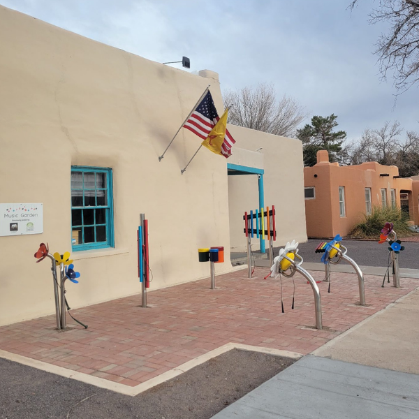 the outdoor musical instruments in the new music garden outside the Play Sharity Children's Museum