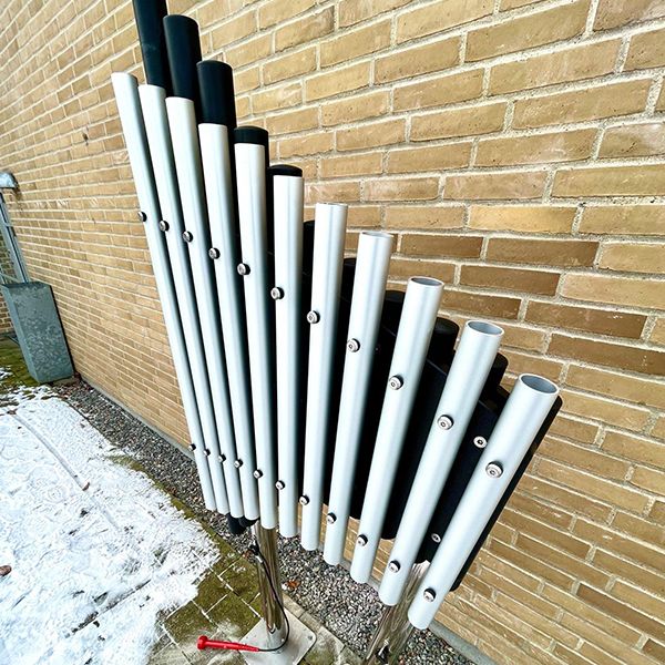 outdoor xylophone with silver tubular bells in a nursing home