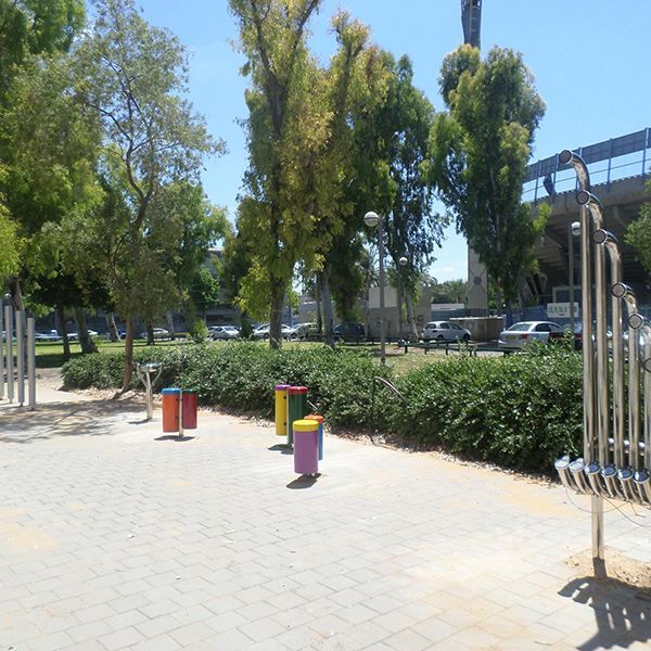 large outdoor musical instruments installed on the street outside tel aviv music centre